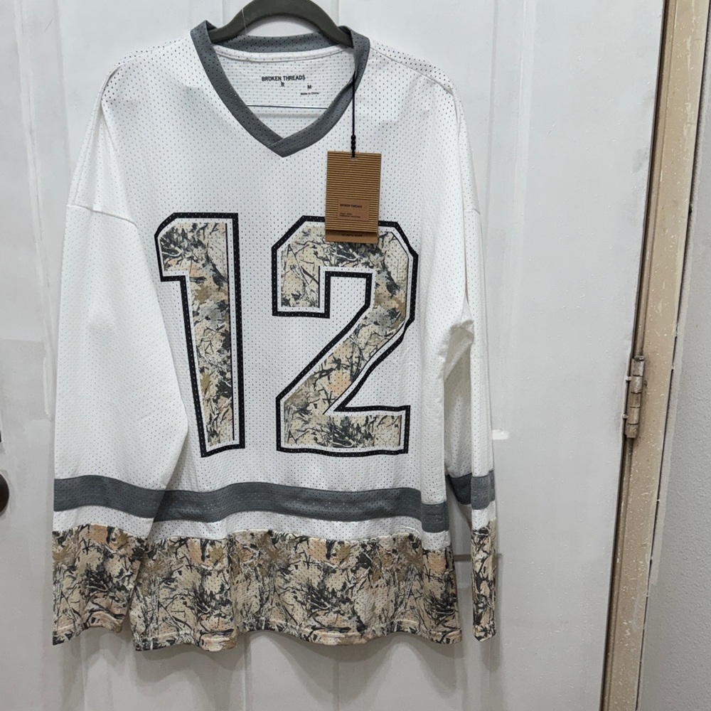 White and Gray Men's Jersey with Number 12